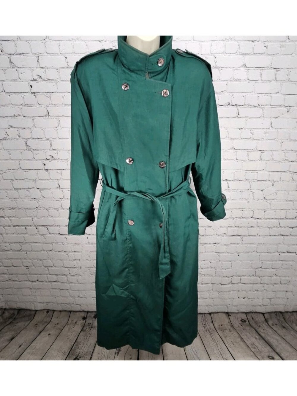 VTG Irving Posluns Green Double Breasted Belted Insulated Trench Coat 9/10